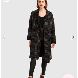 Belle&Bloom Publisher Double-Breasted Wool Blend Coat - Black Plaid size L